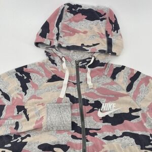 Nike‎ Sportswear Hoodie Womens Large Pink Camo Full Zip Sweatshirt AO9174-685